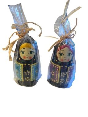 Matryoshka Set of 2 Hand-Painted Matryoshka Doll Candles - Blue & Purple Accents